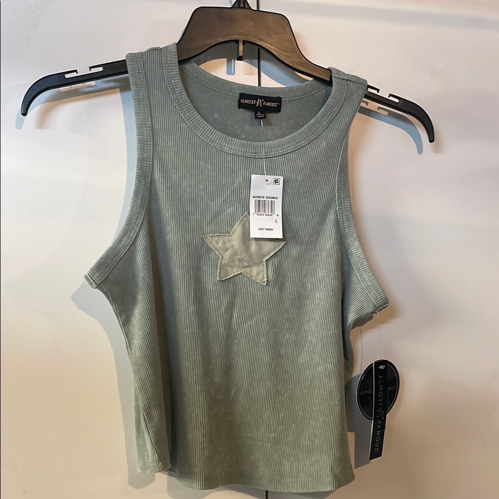 Almost Famous Green Sleeveless Crop Muscle Tee